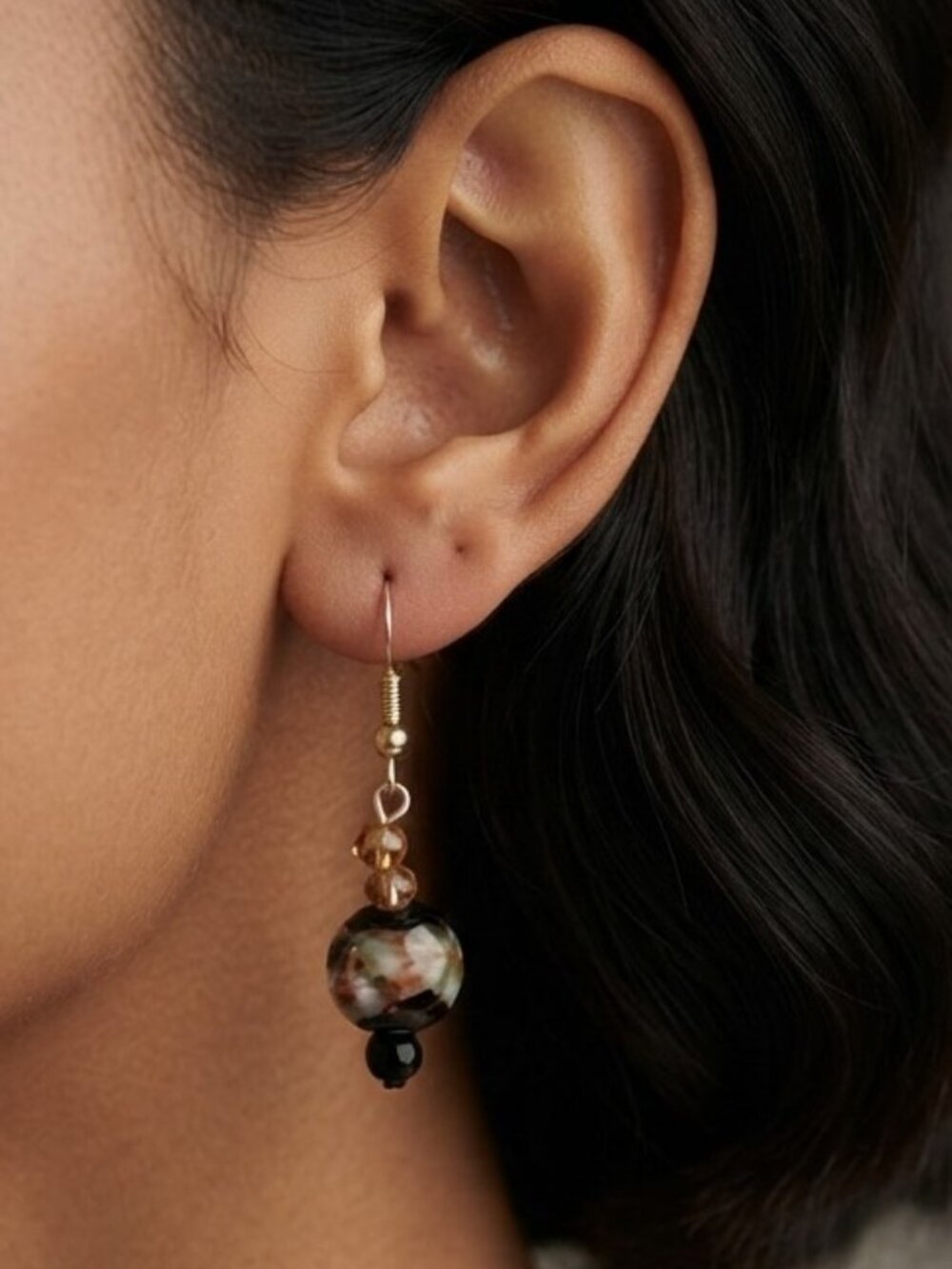Glass Bead Marbled Earrings